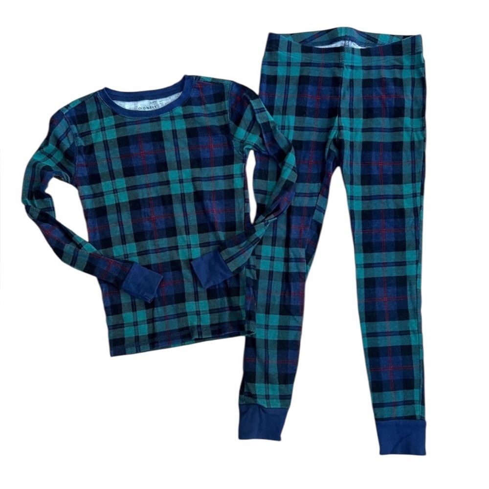 Old Navy Green Plaid Pajama Set Holiday Snug Fit 2 Piece Unisex 10